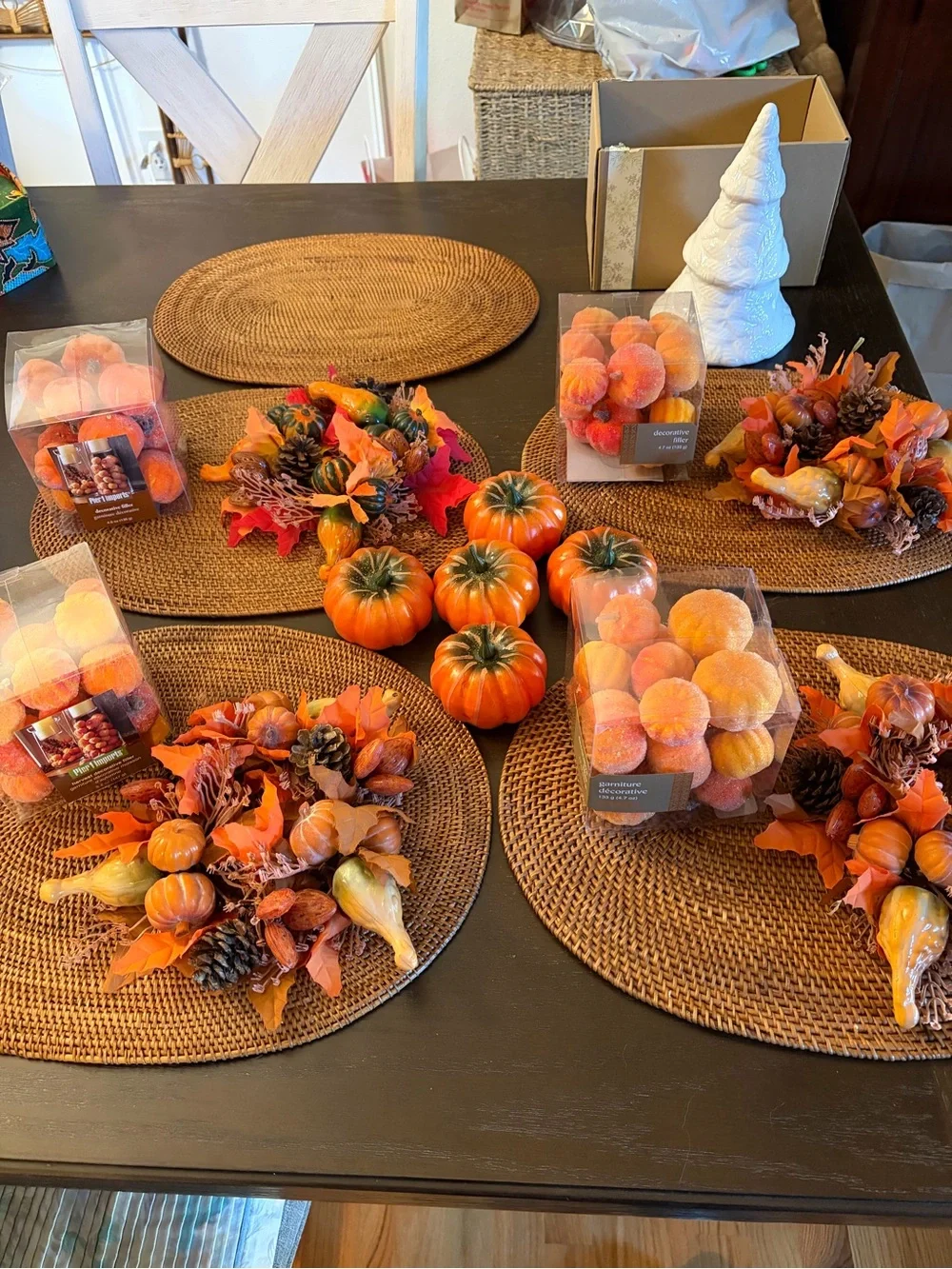 Huge Fall Decor Lot Pier 1 Flocked Pumpkins Vintage Wicker Place Mats ETC